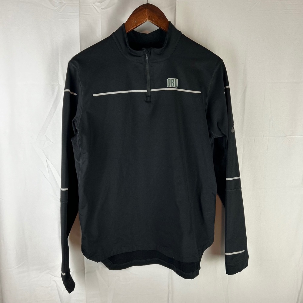 Oklahoma Baptist Asics 1/4 Zip Pullover Mens Medium Black OBU Bison Reflective